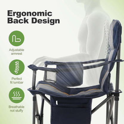 LET'S CAMP Oversized Folding Camping Chair - Heavy Duty Padded with Cup Holder & Cooler Bag | 450 LBS Capacity, 2 Pack