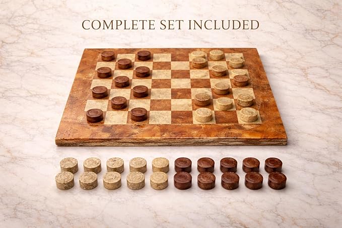 Marble Chess Checker Pieces Set with Storage Box Collection (Multi Coral)