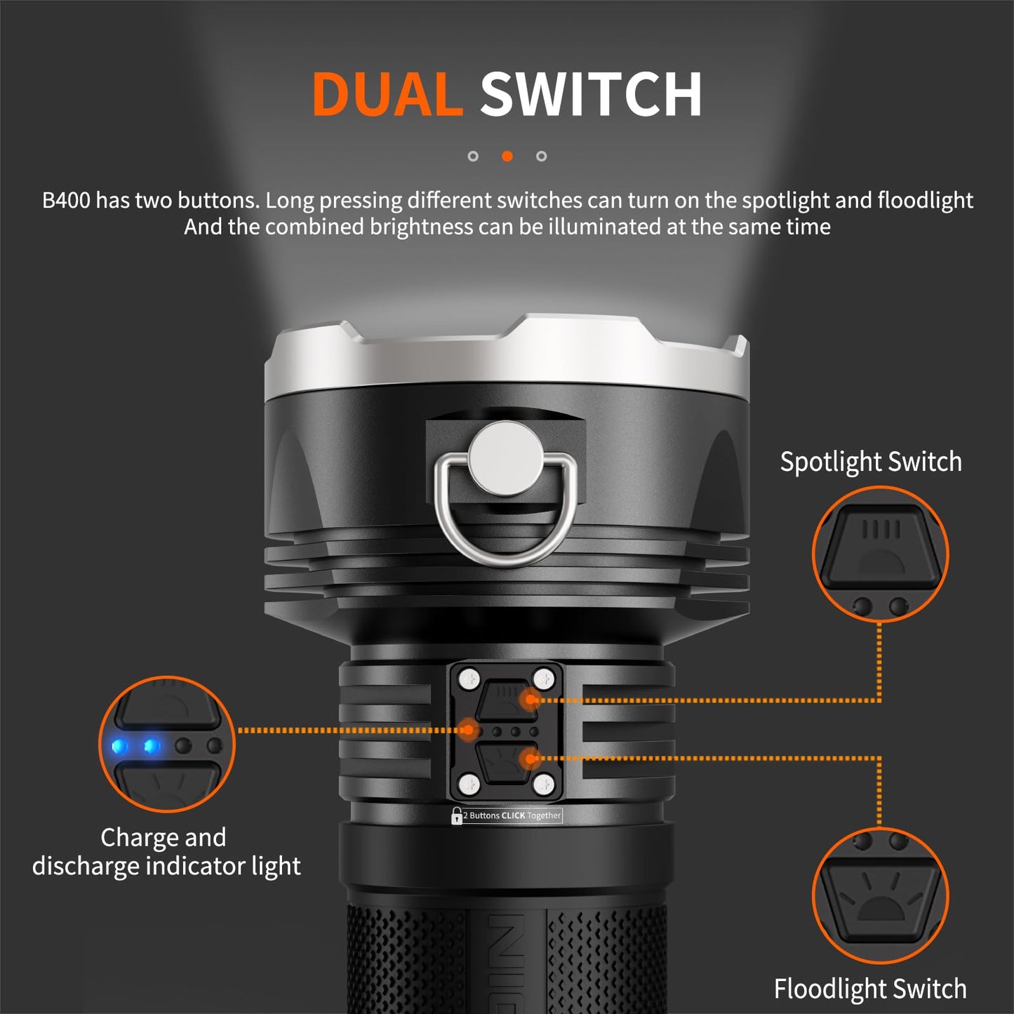 NICRON B400 Rechargeable Flashlights 16000 High Lumens, 3280ft Long Range, Super Bright LED Flashlight Type C Charged, 6 Modes Long Lasting 210 Hours, IPX8 Waterproof for Emergencies, Camping