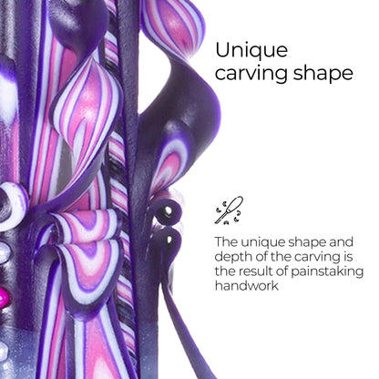 Carved Candles - Handmade Long Burning Decorative Luxury Candles - Unscented - for Home Decor, Birthdays, Anniversaries, Romantic Occasions, Gifts for Women, Christmas Gift for Mom - Big Purple