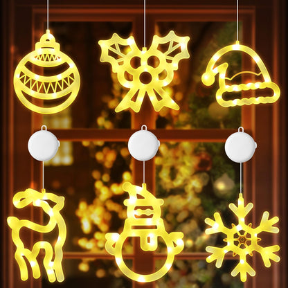 Gejoy Christmas Window Lights - 6 Pcs Warm White Acrylic Silhouette Decor, Timer Suction Cup, GJ-Gejoy-887, Cute Style