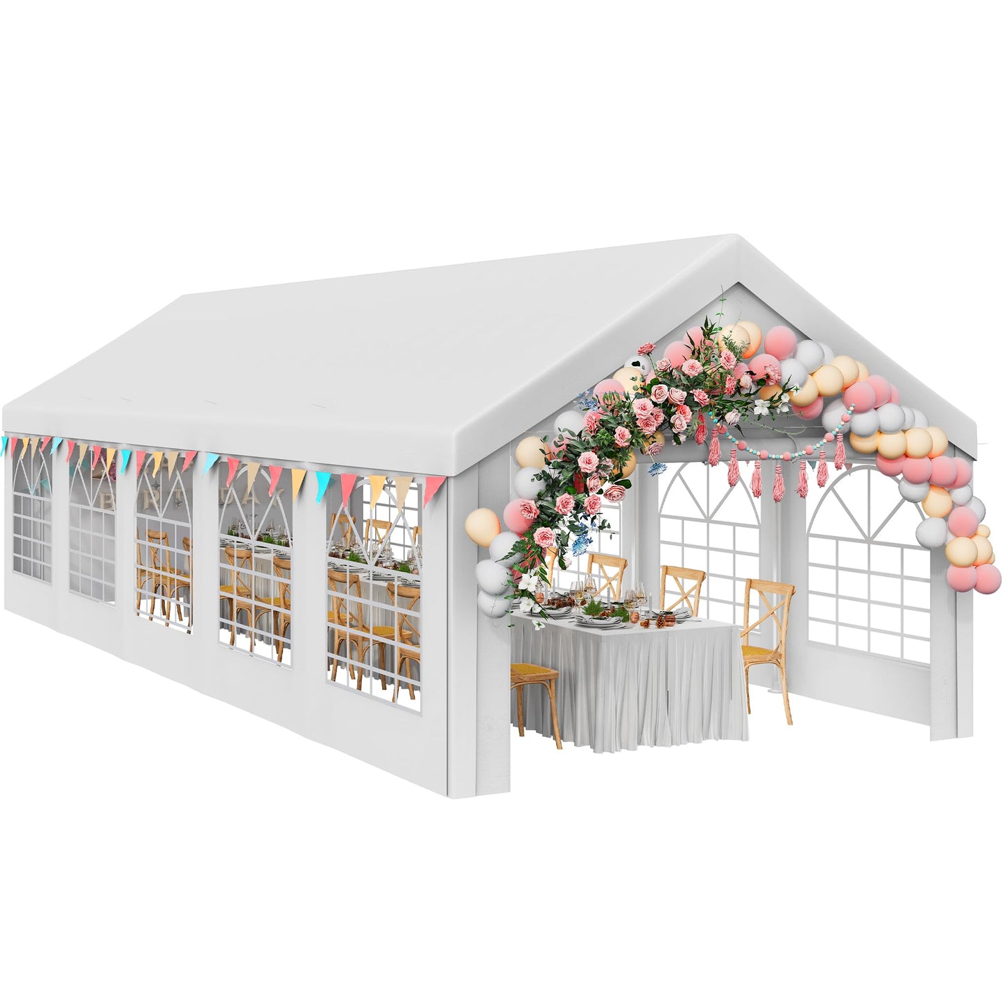 YITAHOME 16x32ft Party Tent Heavy Duty Outdoor Wedding Tent Canopy Event Shelters Upgraded Galvanized Steel Carport with Removable Sidewall Windows for Outdoor Weddings, BBQ and Parties, White