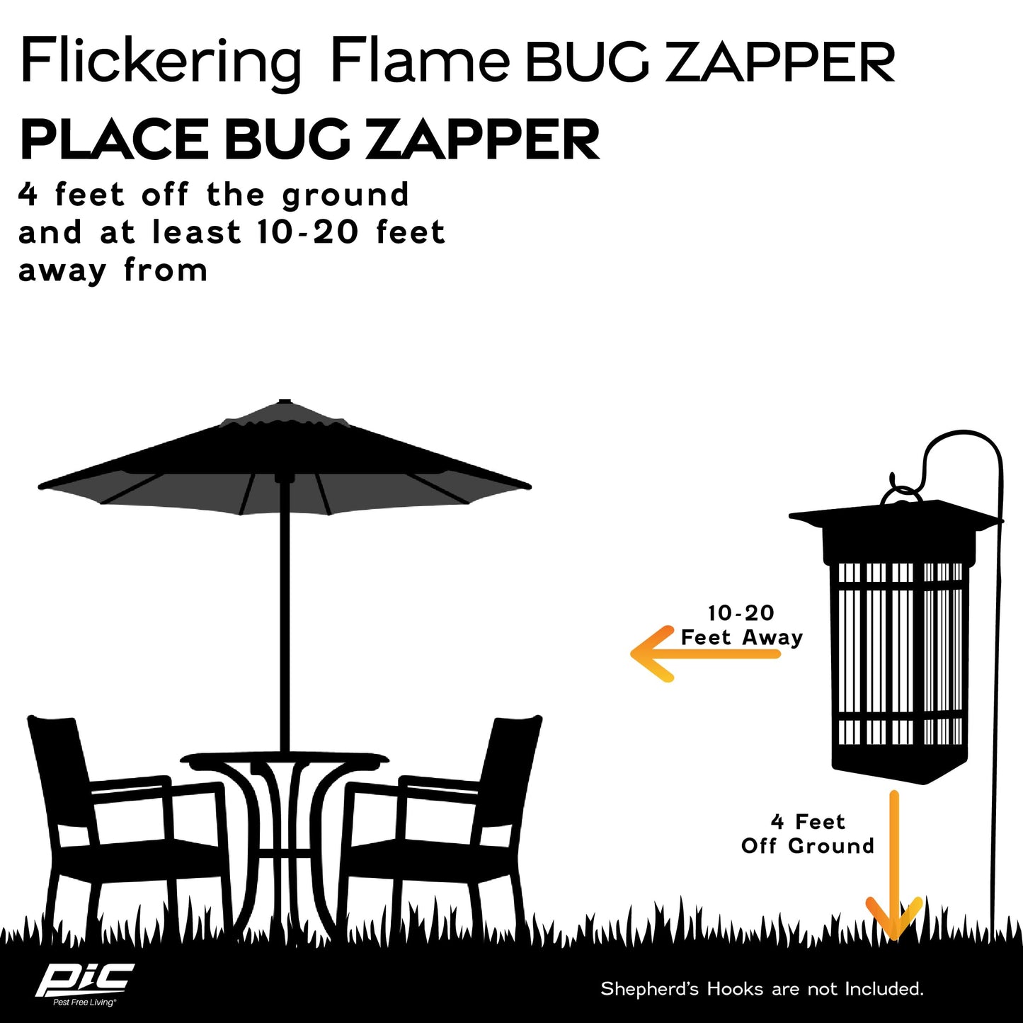 PIC Decorative Flame Effect Bug Zapper Lantern, Flying Insect Trap, 2 Acre Coverage, Outdoor Bug Zapper, Dusk-Til-Dawn Sensor, UV Light, Weatherproof