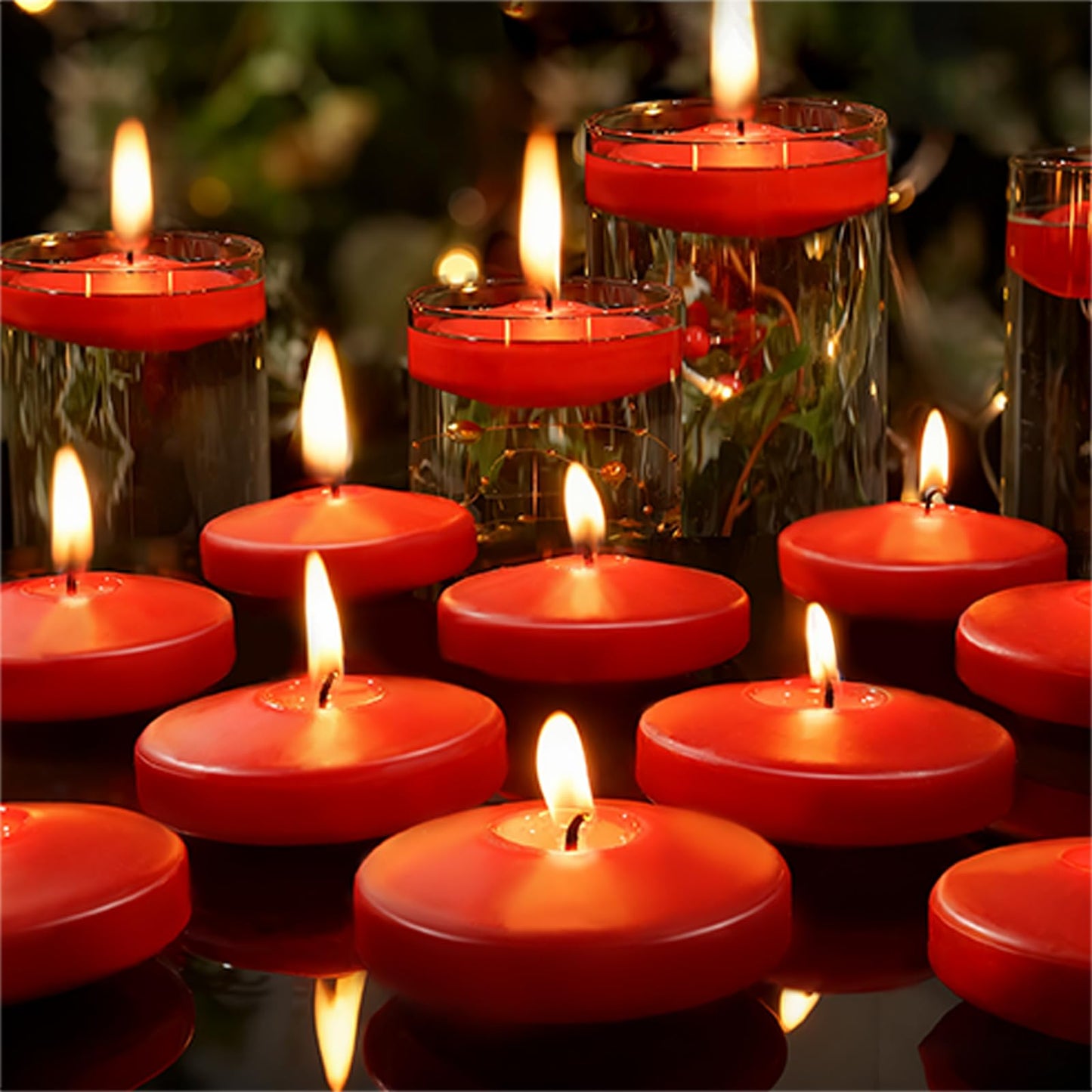 GINITIRI 12 Pack Red Floating Candles 3 inch, Unscented Traditional 3" Floating Candles for Centerpieces,7 Hours Burning, Red Water Candles for Cylinder Vases, Wedding, Party, Pool