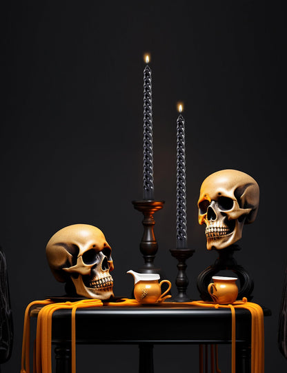 SEVEN LUCKY LIGHT 10 Inch Spiral Black Taper Candles Set of 4, Metallic Finish Dripless Candlesticks, 8+ hrs Smokeless Clean Burning for Halloween, Home, Dinner, Wedding & Church Decor