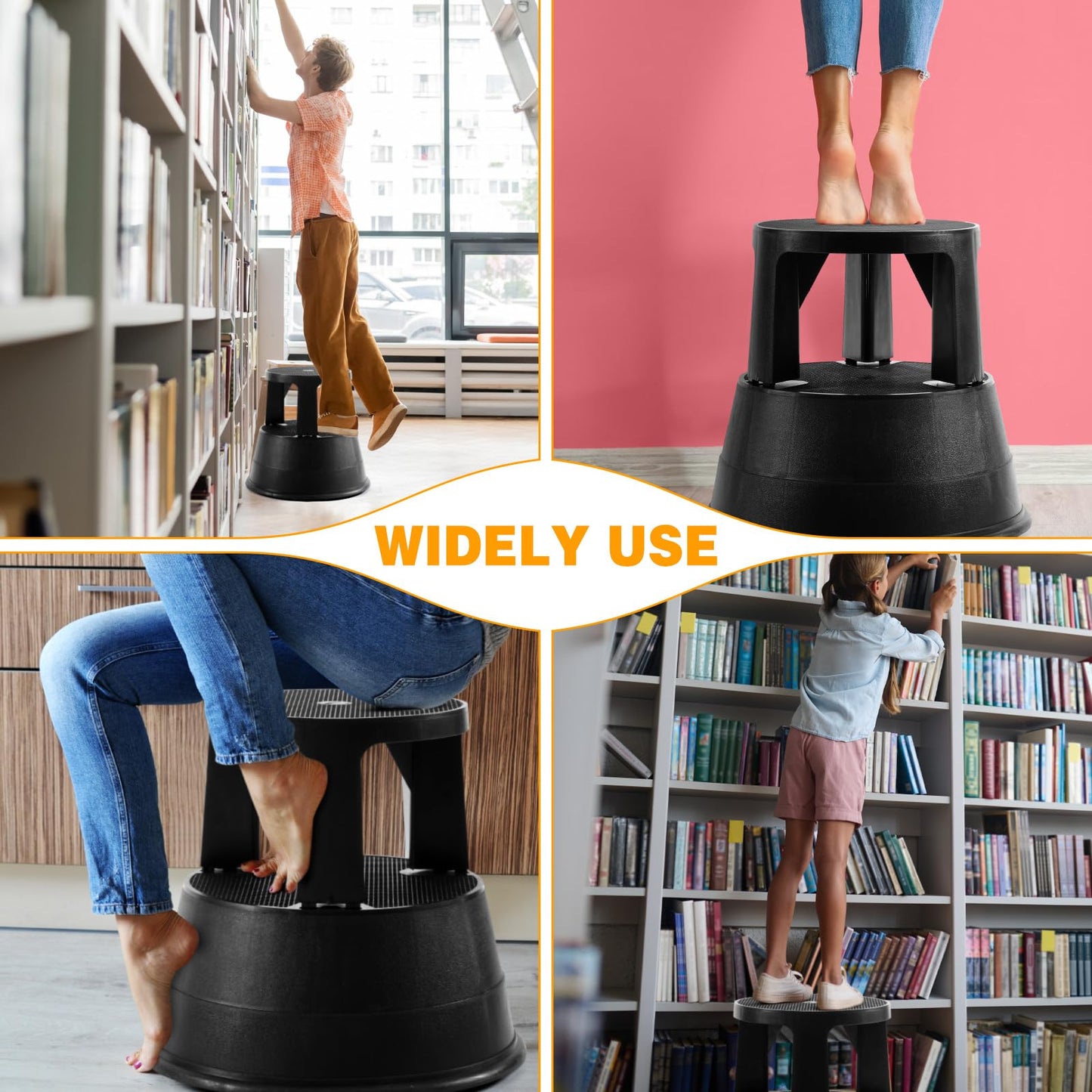 Briwooody 2 Pack Rolling Step Stool with Wheels Non-Slip Platform Retractable Portable Stool Max Load 330 Lbs for Kitchen Home Bathroom Office Library Garage