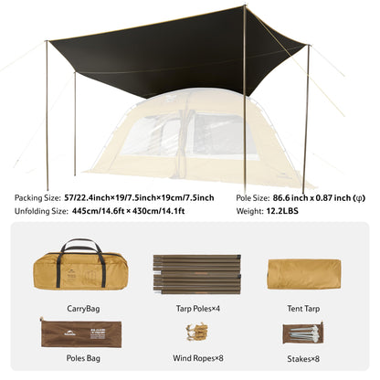 Naturehike Canopy for Dune 4 Person Tent, Camping Tarp with Poles, Waterproof 10000mm+ & UPF50+