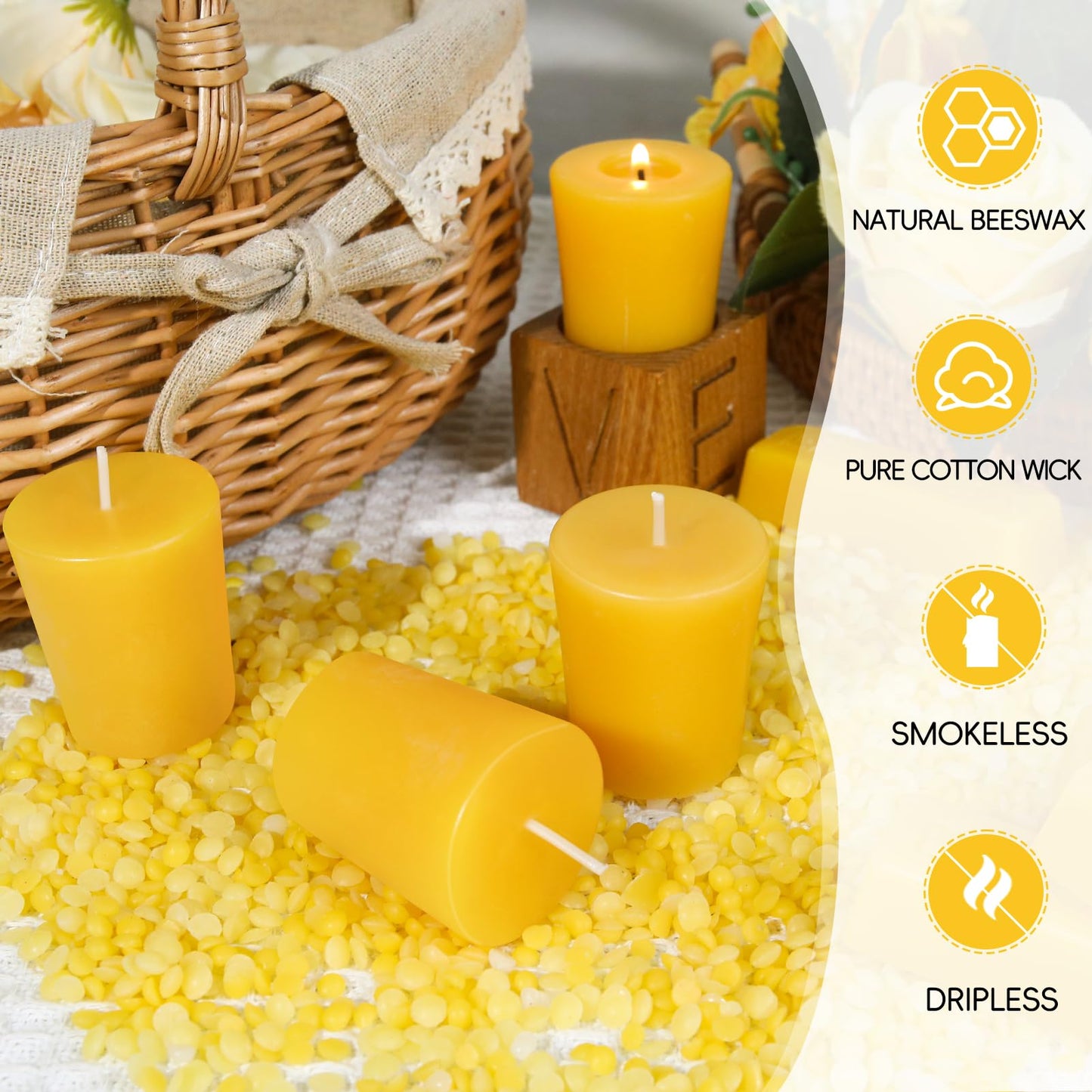 24 Pack Votive Candles 100% Beeswax Votive Candles Bulk 13-14 Hours Burn Time Smokeless Bees Wax Votive Candle Unscented Bees Wax Candles for Home Decor