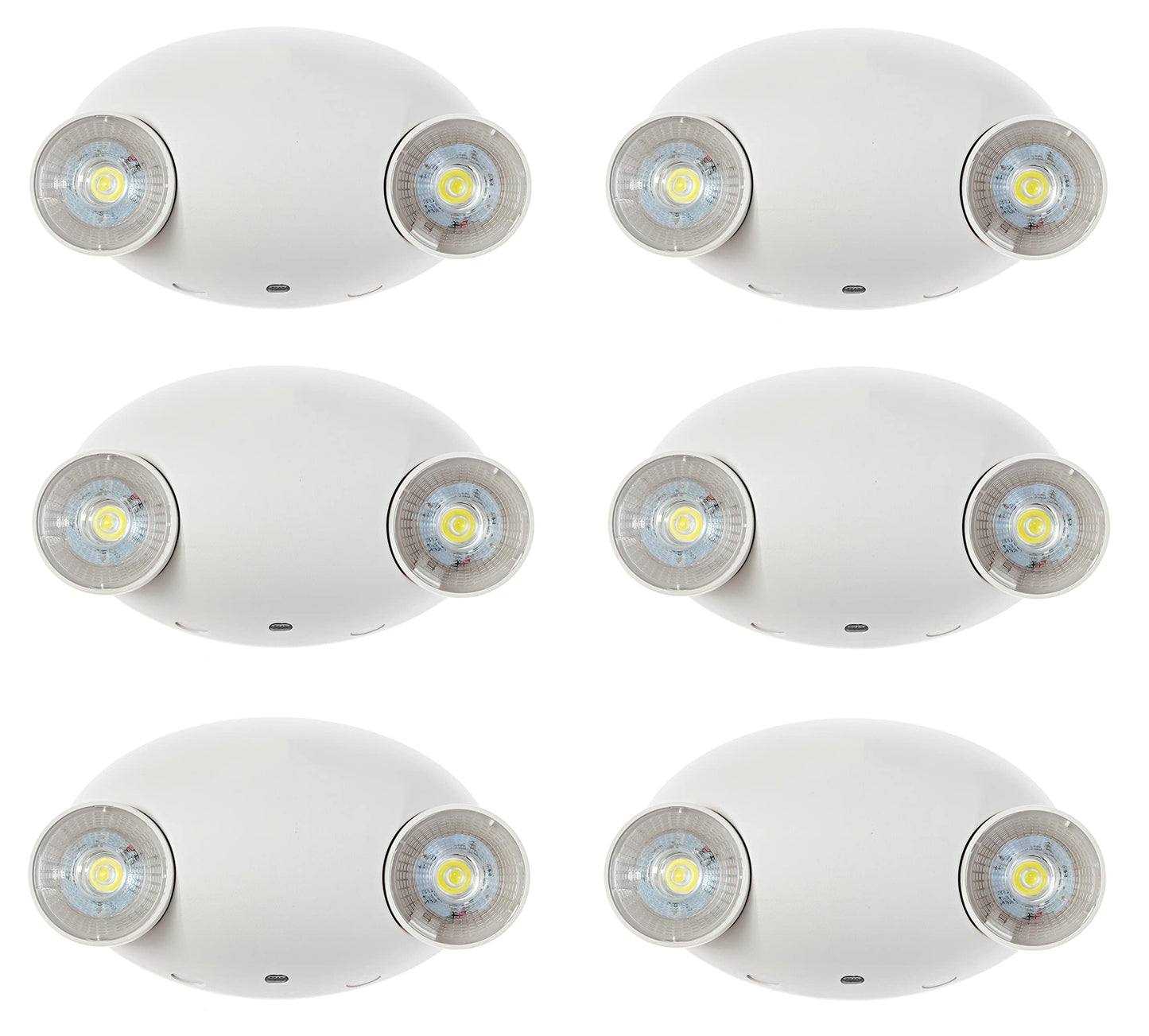 Ciata Lighting Round Head Emergency Wall Light with Battery Back-up, 120-277V, Two Head Adjustable Emergency Lighting Commercial, for Home in White Finish - 6 Pack
