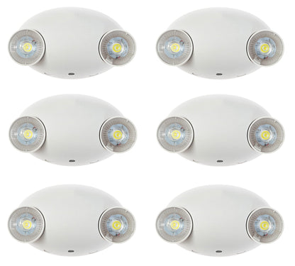 Ciata Lighting Round Head Emergency Wall Light with Battery Back-up, 120-277V, Two Head Adjustable Emergency Lighting Commercial, for Home in White Finish - 6 Pack