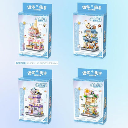 4 Mini City Shop Street View Building Blocks Model SetSimulation Architecture Collection Particle Construction Building Bricks ToyHome Decoration