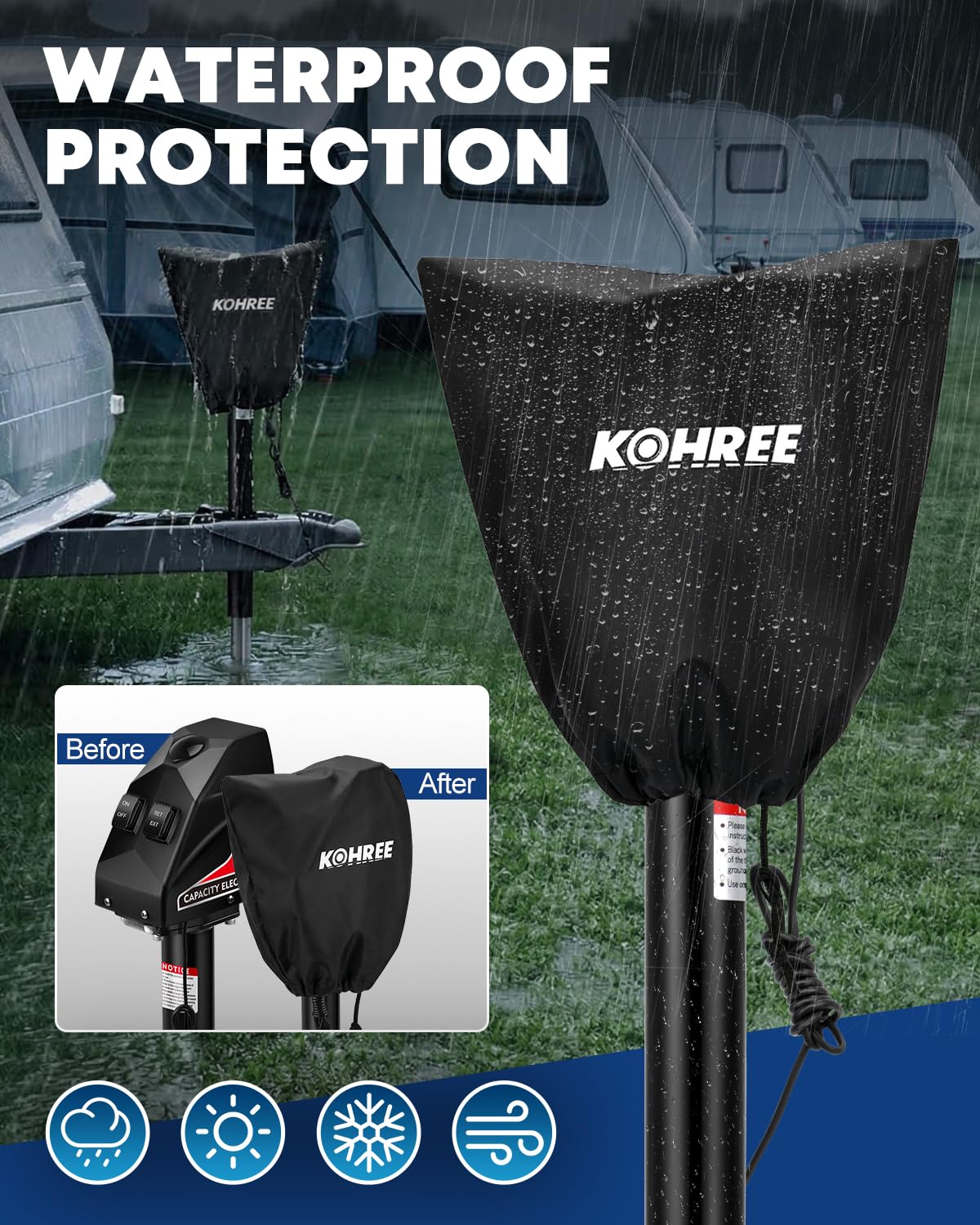 Kohree Electric Trailer Jack 4000lbs, Heavy Duty RV Electric Power Tongue Jack for Travel Trailer A-Frame Camper, with Manual Crank Handle & Weatherproof Cover, 22" Lift, 12V DC with Wiring