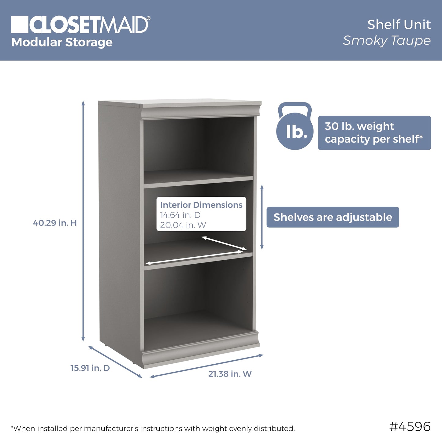 ClosetMaid Modular Storage 21.38-inch W 3-Shelf 4-Drawer Tower Wood Closet System, Smoky Taupe