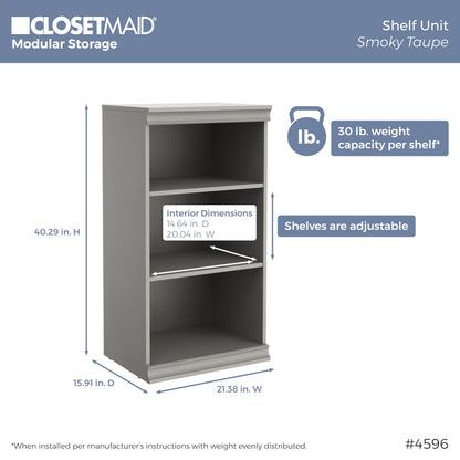 ClosetMaid Modular Storage 21.38-inch W 3-Shelf 4-Drawer Tower Wood Closet System, Smoky Taupe