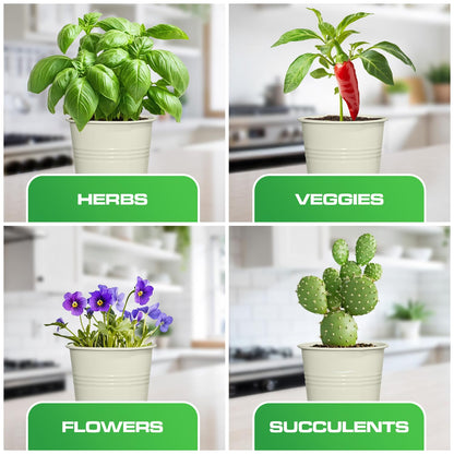Plexon Herb Planter Indoor Garden Set of 3 with Tray, Metal Herb Pots for Indoor Plants, Round Kitchen Garden Kit Ideal for Windowsill Planter or Countertop, Off-White Powder Coated