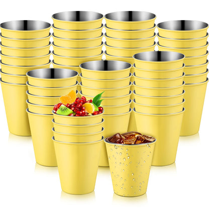 Lallisa 100 Pcs 2 oz Stainless Steel Shot Glasses Metal Cups Small Unbreakable Shot Glass for Espresso Whiskey Bar Home Restaurant Camping Barware Gift (Gold)