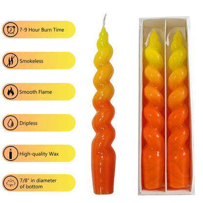Colorful Candlestick Spiral Taper Candle, Gedengni 7.2inches Handcrafted Twisted Candlesticks Short Taper Candles Unscented Candle Sticks for Wedding Home Dinner Women Gifts,2S-Yellow Orange