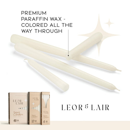 Leor & Lair White Taper Candles - 12 Pack 10" White Candlesticks - Unscented Long Burning Candle Sticks for Home Decoration, Holidays, Weddings, Religious, Restaurants & Events