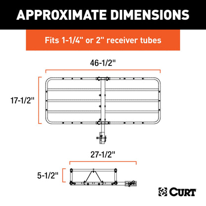 CURT 18145 Cargo Basket Hitch Trailer Hitch Cargo Carrier, 500 lbs. Capacity, 46-1/2-Inch x 17-1/2-Inch x 5-1/2-Inch, Fits 1-1/4 or 2-Inch Receiver