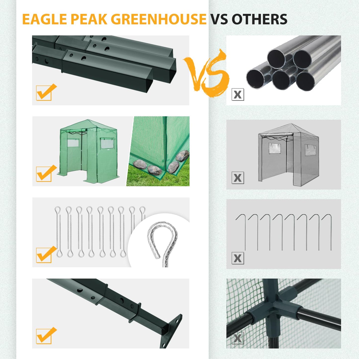 EAGLE PEAK 6x4 Portable Walk in Greenhouse, Pop Up Indoor Outdoor Greenhouse, Green House Kit with Zippered Roll-Up Doors and Windows, PE Cover, Clear/Green