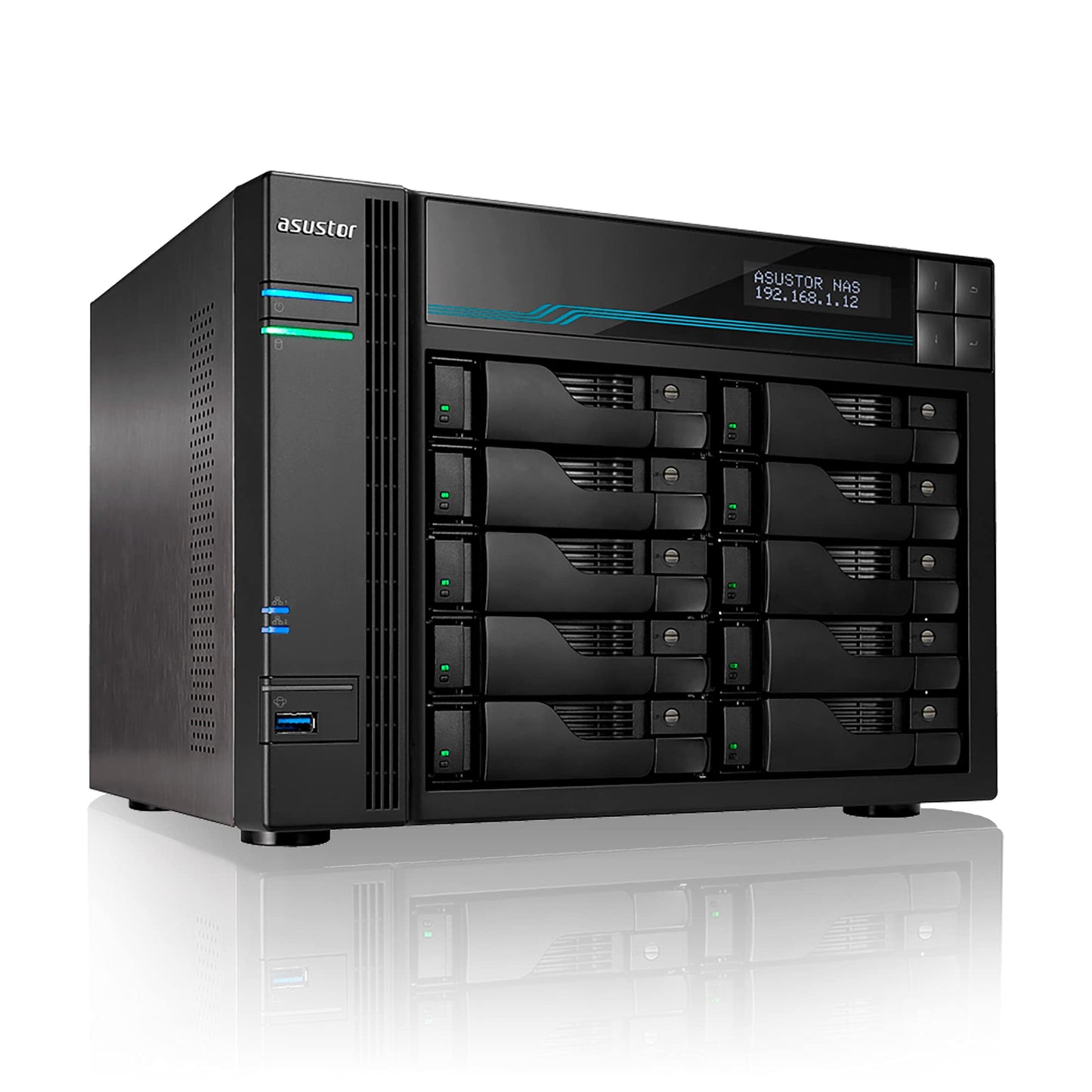 Asustor Lockerstor 10 AS6510T - 10 Bay NAS, Intel Atom C3538 Quad-Core, Dual 10GbE + Dual 2.5GbE, 8GB DDR4, 2 M.2 NVMe SSD Slot, Enterprise Network Attached Storage for Small Business (Diskless)