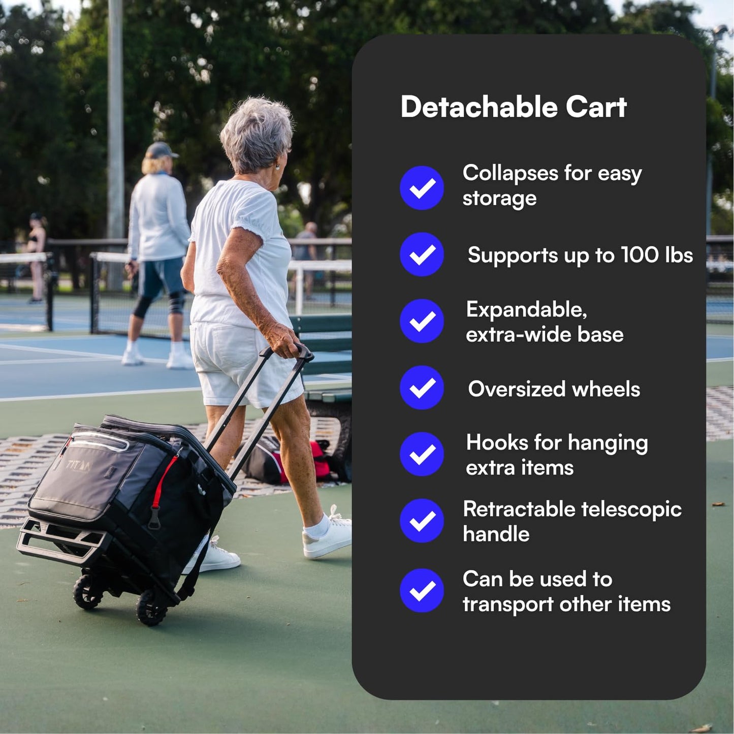 Titan by Arctic Zone Collapsible Wheeled Soft Sided Cooler with Detachable Rolling AT Cart, Insulated Bag with Leak Proof Lining, for Travel, Beach, Picnic, 60 Can Capacity, Sharkskin Grey