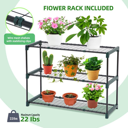 Ohuhu Portable Lean to Greenhouse with 3 Pack Plant Shelves, White