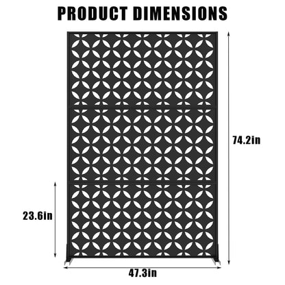 72" h × 47" w Outdoor Privacy Screen, Laser Cut Metal Garden Divider Panel with Tropical Leaf Design, Freestanding Weatherproof Privacy Fence for Patio Deck Backyard Balcony