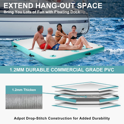 TONKOUM 6 x 5.25ft Floating Dock Water Platform, Multi-People Inflatable Dock, Inflatable Water Mat for Lake/Boat/Island/Swimming Pool