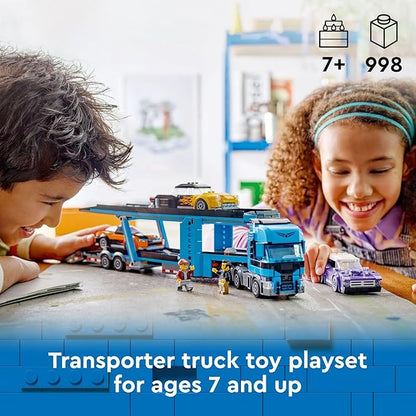 LEGO City Car Transporter Truck with Sports Cars Building Toy Set - Semi Truck Toy with Carrier &amp Trailer for Boys &amp Girls Ages 7+ - Gift Idea for Kids - 60408