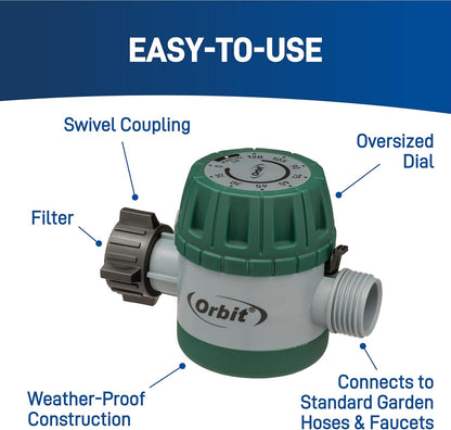 Orbit Mechanical Water Timer - Adjustable Irrigation Shutoff for Lawn & Garden - Battery-Free Design & Easy Grip Dial