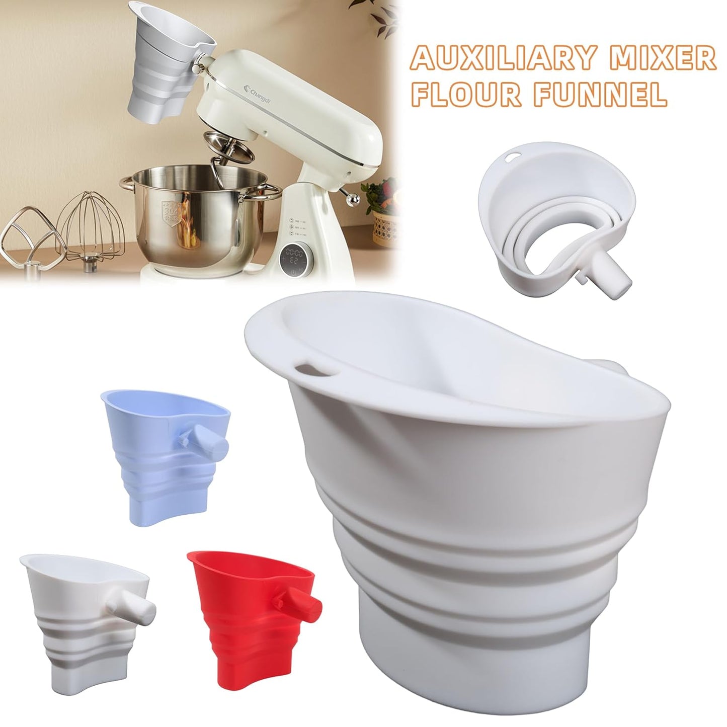 **KitchenAid Flour Funnel - Silicone Kitchen Funnel for KSM150 Mixers | Easy Pour & Dishwasher Safe (White)**