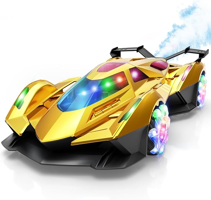 SASBSC Lamb Remote Control Car for Boys 4-7 8-12 Rc Cars with 360° Rotation Spray Music &amp Lights 1:12 Rechargeable Rc Car Toys 10-12km/h Sport Race Toy Cars Gifts for Kids (Gold)