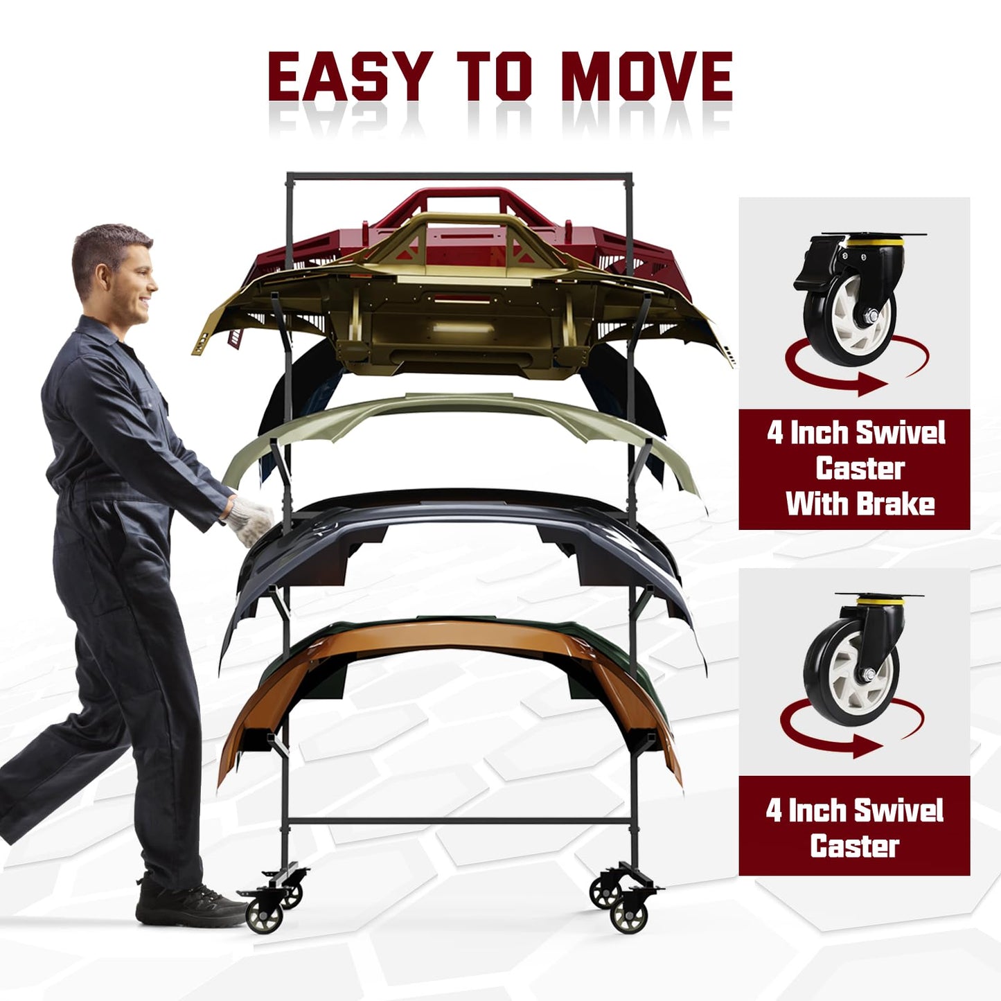 FAUENPEEY Double Sided Bumper Storage Rack With Adjustable Design Maximize Space Utilization 4 Inch Swivel Caster Allow Floor Mobile Smooth Maneuverability