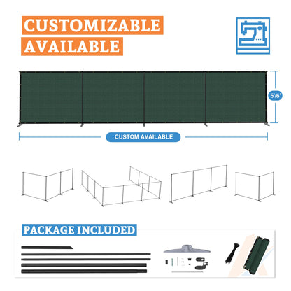 AwnPro 6' x 24' Outdoor Privacy Fence with Iron Poles Ground Spikes Dog Metal Garden Privacy Fence Backyard Patio Yard Barrier Boarder Divider (Green)