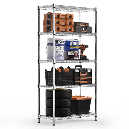 M MZG 2 PCS Storage Shelving Utility Shelving Unit 5-Tier Utility Shelving Unit Steel Organizer Wire Rack for Home,Kitchen,Office (13.7" D x 23.6" W x 62.4" H) (Black+Chrome)