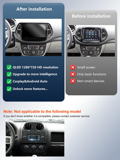 5G WiFi(6) Car Radio for Jeep Compass 2017-2020, Android13/Wireless CarPlay/Android Auto/Touch Screen/GPS Navigation/Bluetooth/FM/HD Backup Camera (2Ram+64Rom)