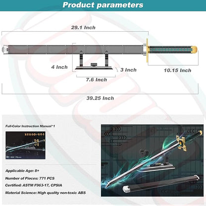 Jorumo Swords Building Sets for Adults and Kids 40in Tokitou Muichirou Sword Building with Scabbard and Stand Anime Sword Building Toy Katana Gift 771 Pcs