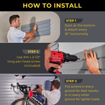 Heavy Duty 4'H X 4'W PVC Garage SlatWall Storage System (with Endcaps & Screws) - Modular Slat Wall Paneling for Garage Wall Organizer - Interlocking SlatWall Panels for Home & Commercial Use (Grey)