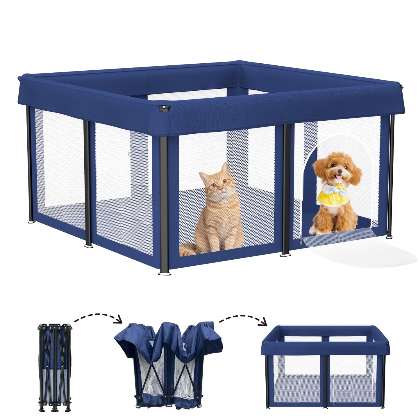 50x50x25.6 Inches Puppy Playpen with Gate, Foldable Dog Playpen for Puppies or Small Dogs, Pet Fence with Thickened Fabric, for Indoor Outdoor (Blue)
