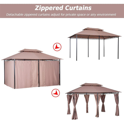 Outsunny 10' x 13' Patio Gazebo, Outdoor Gazebo Canopy Shelter with Curtains, Vented Roof, Steel Frame for Garden, Lawn, Backyard and Deck, Khaki