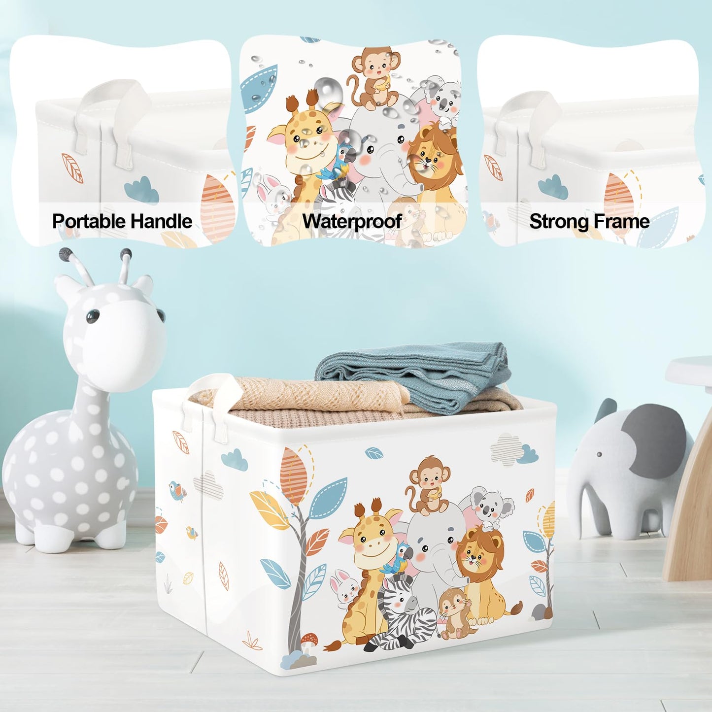 Clastyle Simple Animals Baby Laundry Hamper Kid Storage Basket Boys Girls Gift Toy Box Collapsible Clothes Organizer Nursery Bin for Bedroom,Elephant Giraffe,40 * 30 * 30 cm