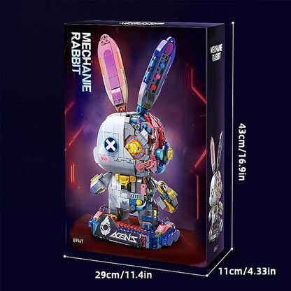 Mechanical Rabbit Building Set - Punk Style Animal Collection Toy Robot Bunny Sets with LED Light Neon Style Collectible Building Toy Easter Decor Gift for Boys Girls Adults Teens Ages 12+ 1377PCS