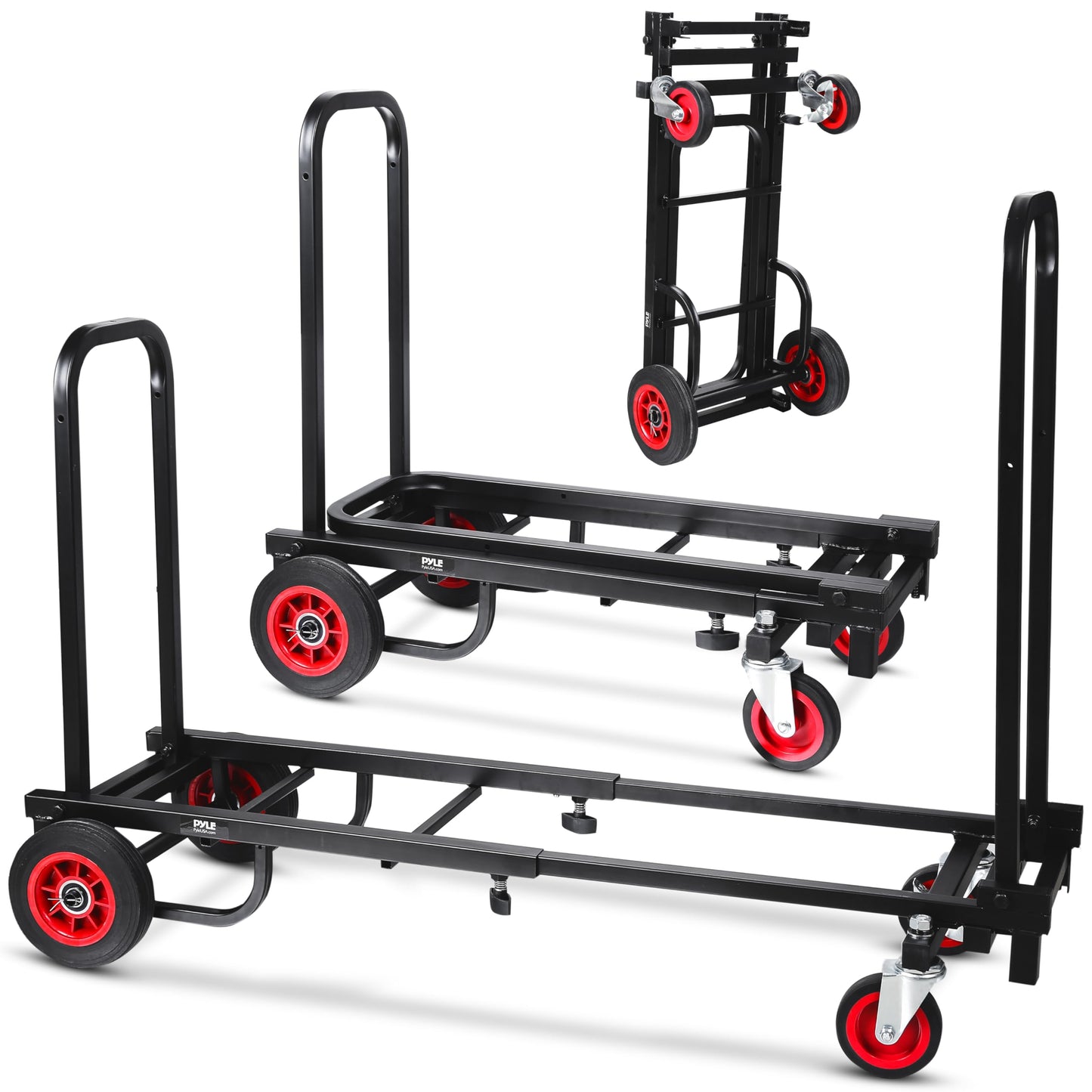 Pyle Compact Folding Adjustable Equipment Dolly - Heavy Duty Multi‑Function Convertible Cart Hand Truck/Platform Cart with Wheels - Expandable Up to 25.24" to 40.24" - 200LBS MAX Load Capacity