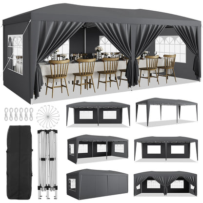 10x20 ft Pop Up Canopy Tent with 6 Removable Sidewalls, Easy Up Commercial Party Tent, 3 Adjustable Heights, Heavy Duty Waterproof Outdoor Canopy with Stakes & Ropes for Events, Wedding, Market