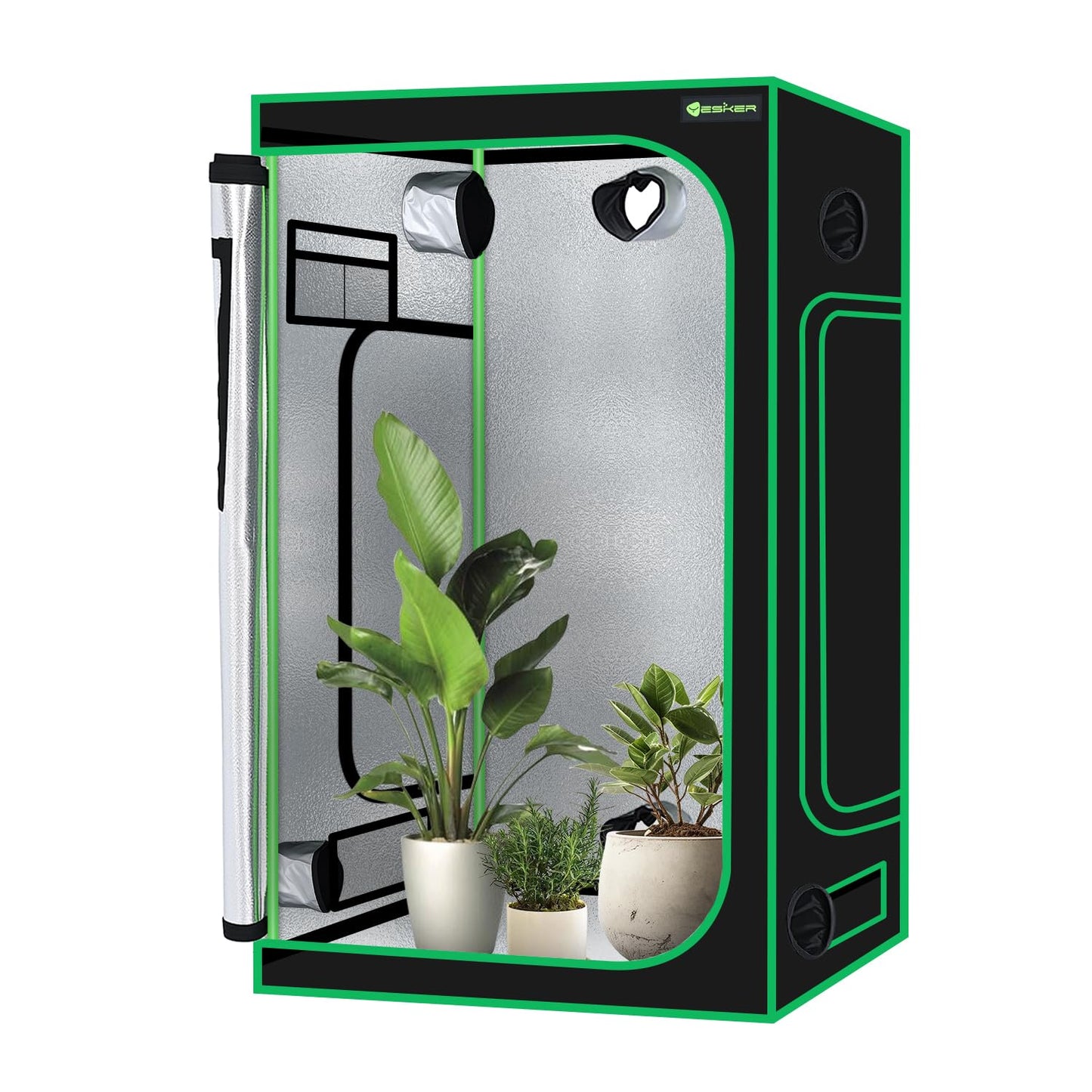 Yesker 4x4 Grow Tent 48"x48"x80" High Reflective Mylar Indoor Growing Tents 600D Oxford Cloth with Observation Window and Removable Floor Tray for Hydroponics Indoor Plants Fruit Flower Veg Growing