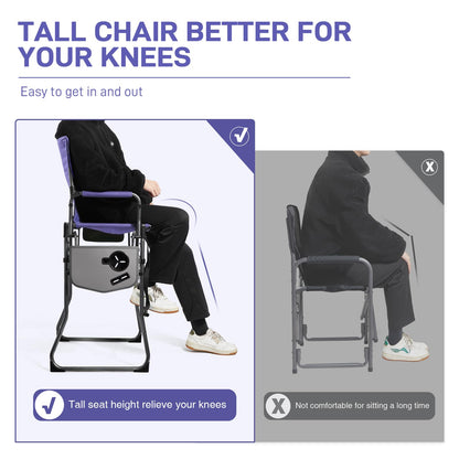 EVER ADVANCED Portable 30.7" Seat Height Tall Folding Camping Chair Directors Chair High Foldable Bar Stool with Side Table for Makeup Artist, Sports Event, Craft Show, Supports 350LBS