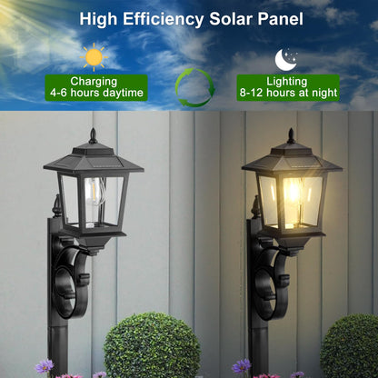 Melunar Solar Post Lamps with Flower Pots, Waterproof, Outdoor Decorative Light for Garden, Patio, Black, Model SLP011