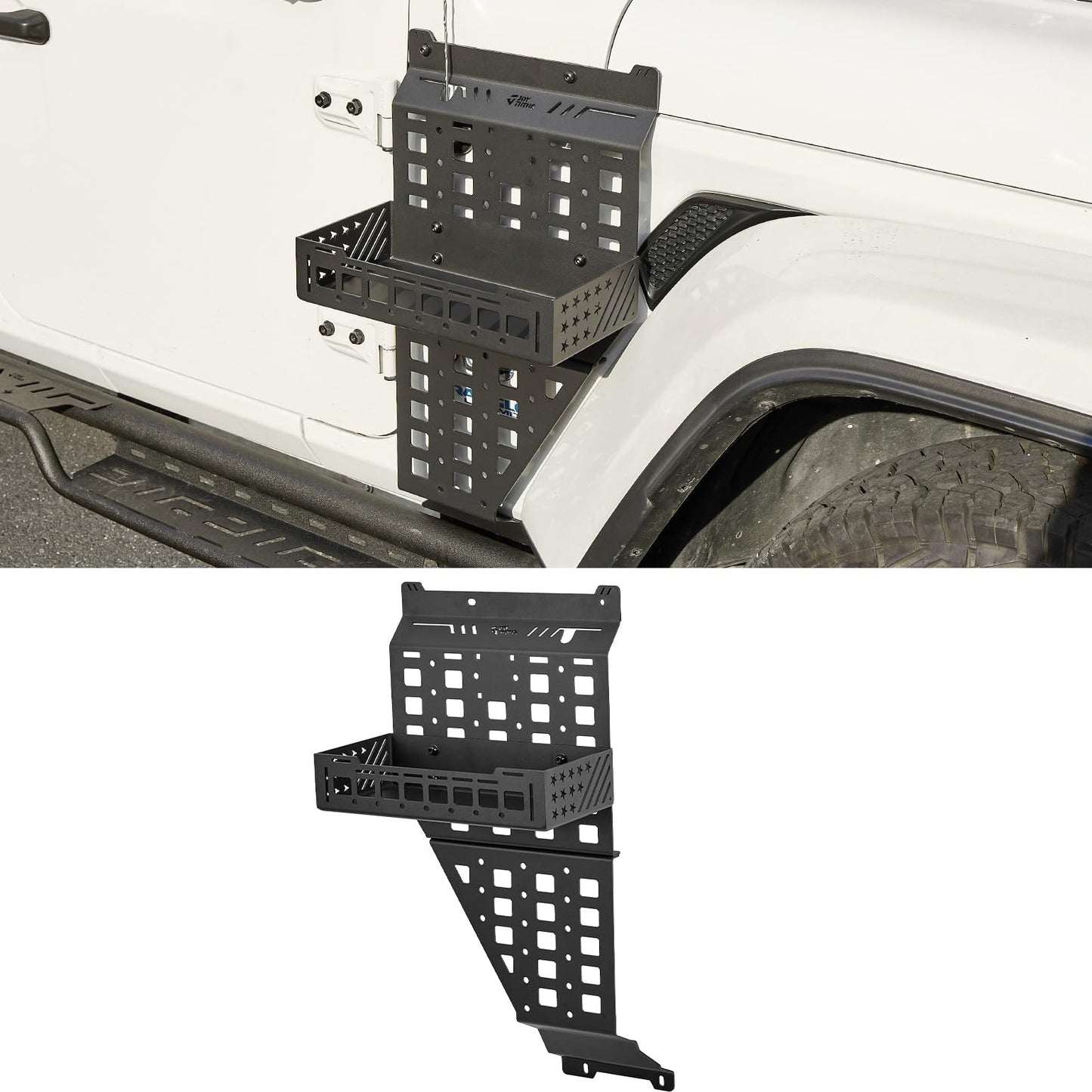 JOYTUTUS Passenger Side Jerry Can Holder Mount Compaitble with 2018-2026 Wrangler JL Gladiator JT, Door Outside Molle Panel with Tray for JLU
