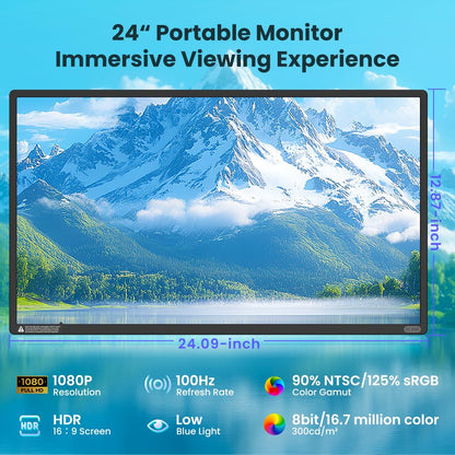Hyangin 24-inch Large Portable Monitor for Laptop, 2026 Upgraded 1080P FHD 100Hz Portable Screen,125% sRGB IPS Portable Second Monitor with Adjustable Stand for Laptop, MacBook, Phones